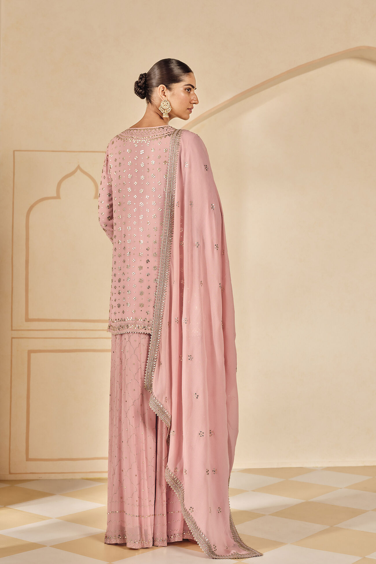 Zynah Handcrafted Badla Sharara Set - Blush, Blush, image 3